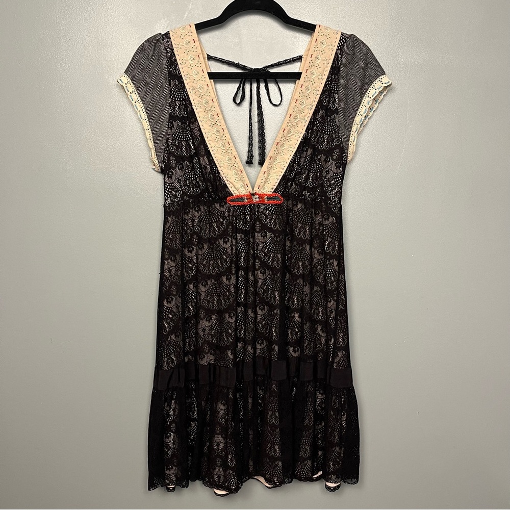 Elegant Black Lace Dress with Red Accents